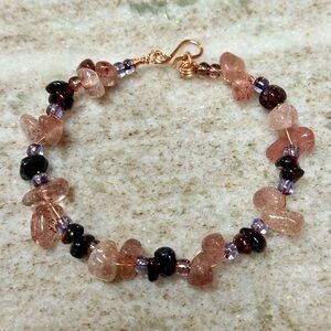 Garnet & Strawberry Quartz Gemstone Bracelet